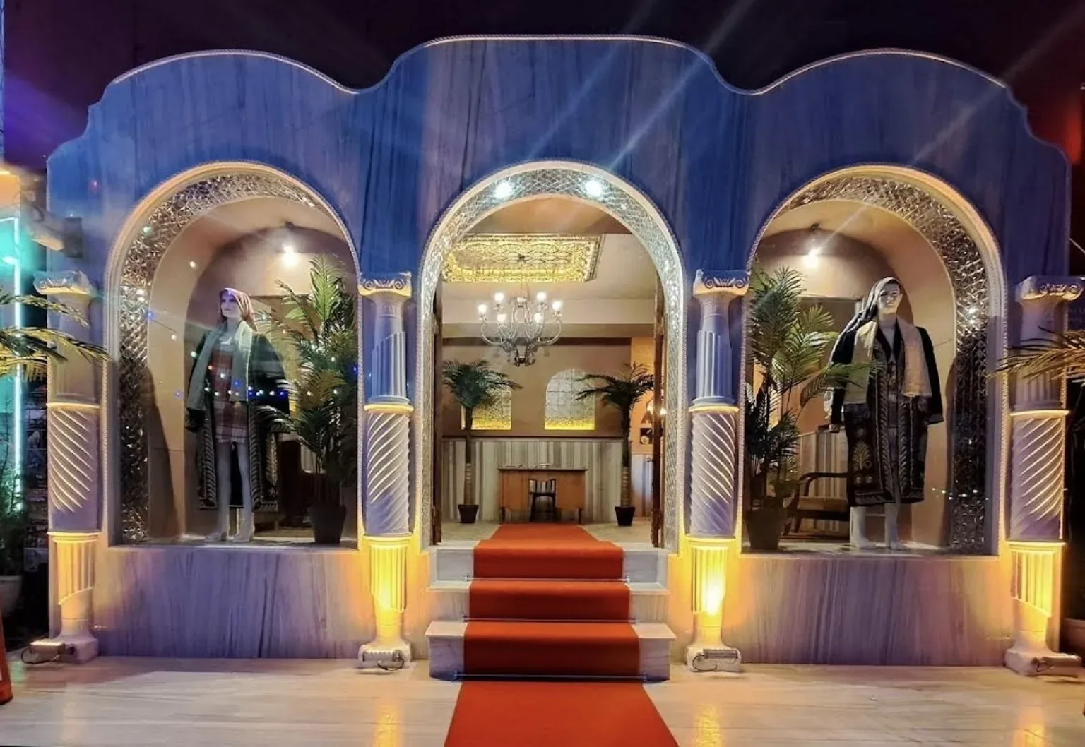 Rumeli Hammam historic entrance at night in Sultanahmet