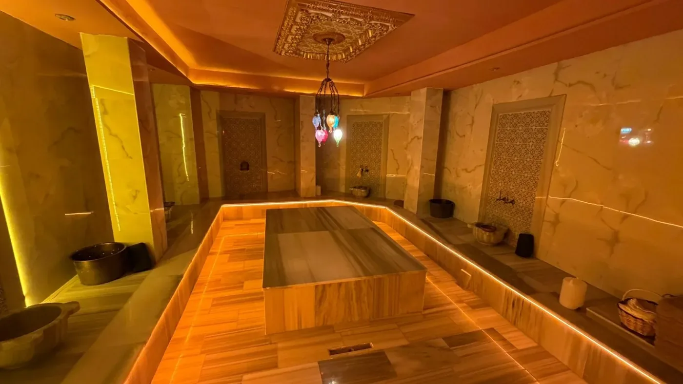 Warm marble room before sauna and steam room preparation